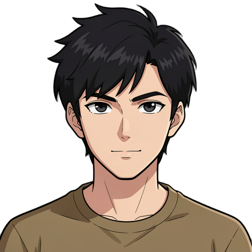 estilo e características do personagem estilo artístico: desenho em estilo anime/mangá moderno, com traços limpos (lineart preta e definida), sombreamento suave (estilo cel shading) e uma paleta de cores sóbria e terrosa.  aparência física:  cabelo: curto