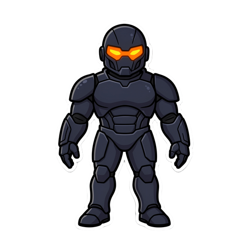 1. the look (visual style) art style: "cel-shaded" 2d (smooth lines with a thick black outline). this makes him look like a sticker on top of the background, which is great for gameplay clarity. primary color: dark charcoal / navy blue (armor). secondary 