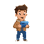 male protagonist holding a blue scanner