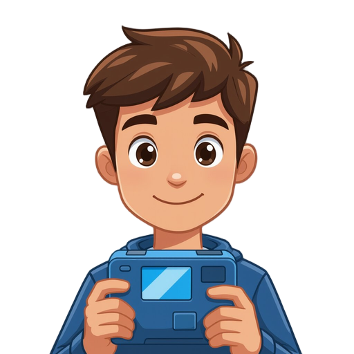 male protagonist holding a blue scanner