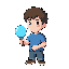 12 year old kid holding a blue orb as a scanner 