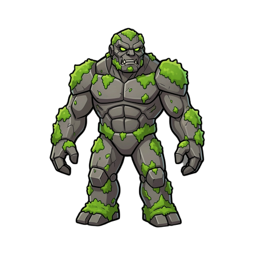 golem de pedra com detalhes verdes para lembrar musgos