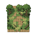 terrain tile. with 64 by 64 pixel squares inside. swampy ground, mangrove tree, reeds, driftwood.