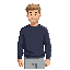 a guy in a dark sweater and light pants, short light hair, no beard.