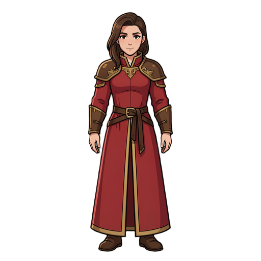 uma pessoa de frente com roupas longas vermelhas em estilo medieval
