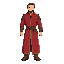 um homem com roupas longas vermelhas no estilo medieval 