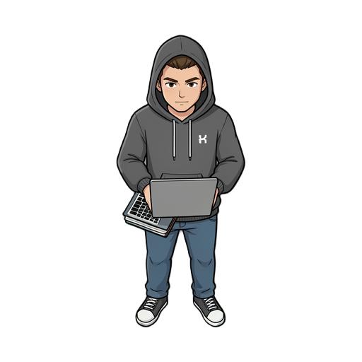 progrmer in hoodie with laptop in his hand 
