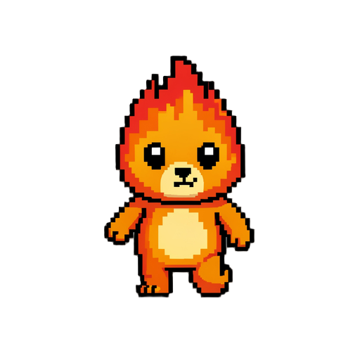 faça sprites do bixo bebê de fogo pixel andando parado 