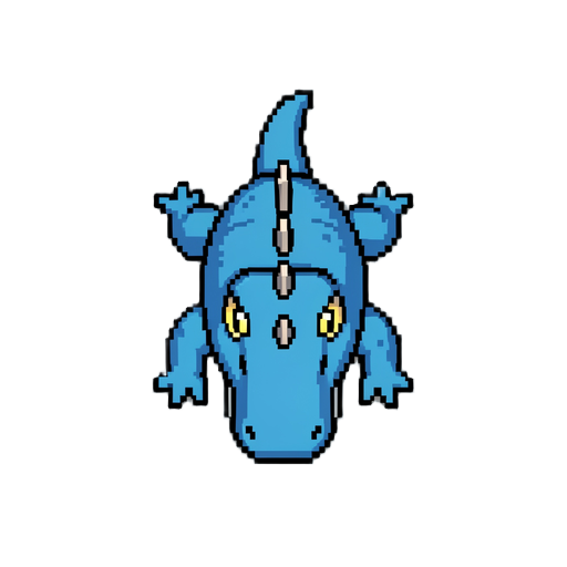 faça um lagarto azul com espinho no casco de frente pequeno pixel 