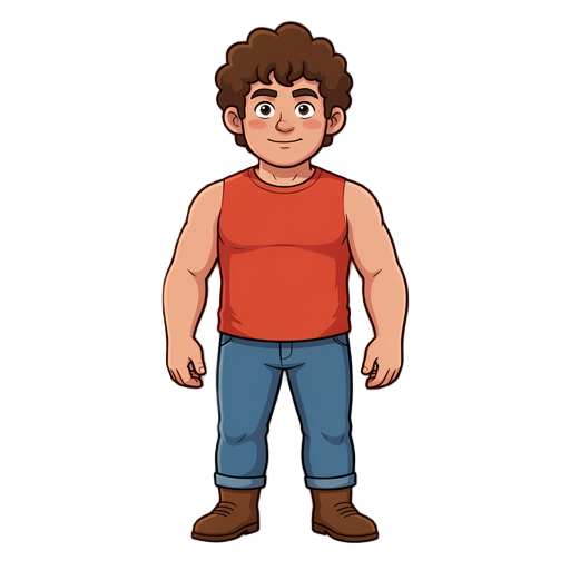 corentin le peteu (petit, costaud, cheveux bouclés marrons)