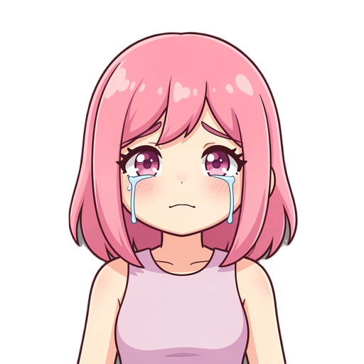 cute girl with pink hair crying half body