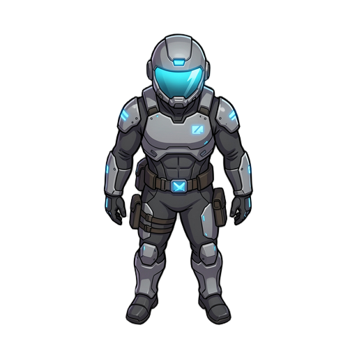 operative wearing a futuristic suit and a helmet with a glowing visor