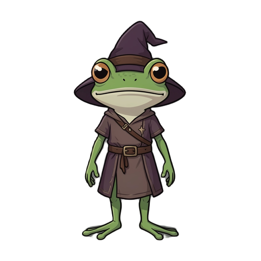 2d platformer character, ori / hollow knight–inspired art style, with a soft, ethereal, and slightly dark fantasy atmosphere. a small wizard frog, slender and agile, with minimalist and elegant shapes. he was once a powerful human mage, cursed and transfo