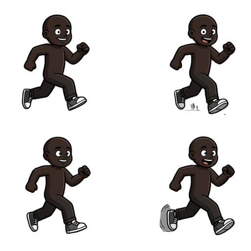 cria um personagem preto com animacoes de correr, pular, parado e deslizando