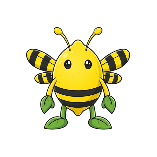 cartoon style character, based on a mix between a plant and an animal, like a lemon-bee
