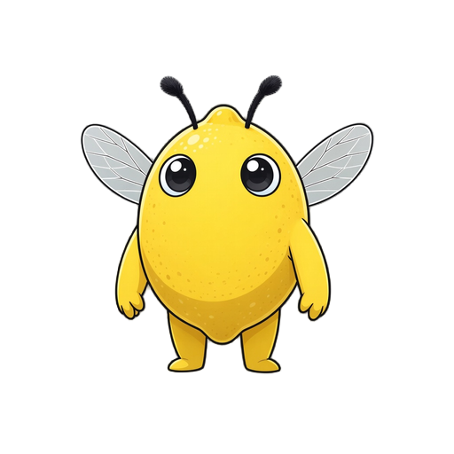 cartoon style character, based on a mix between a plant and an animal, like a lemon-bee