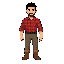 man with bread lumberjack style with black hair and red plaid shirt