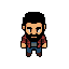 man with bread and hair black, plaid shirt, 