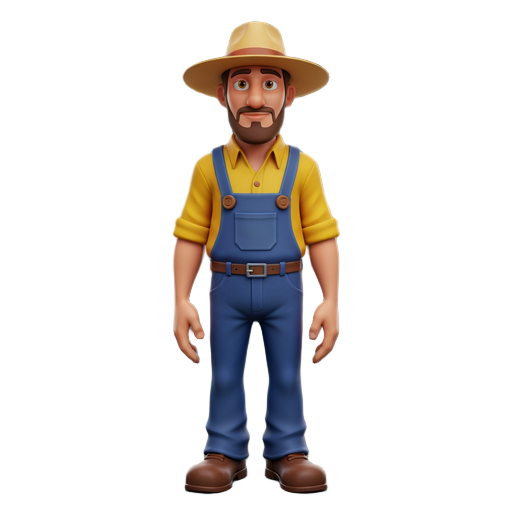 fazendeiro para um game de fazenda estilo minifazenda , faça ele com animação 