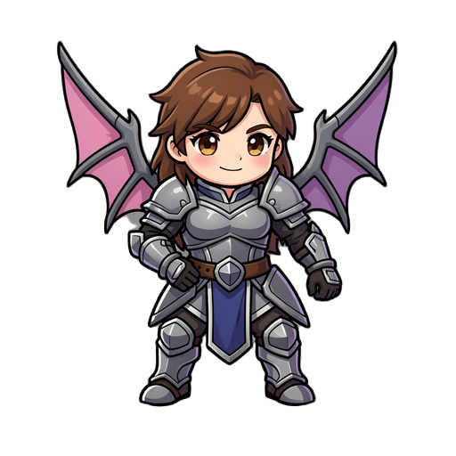 a melee mage, equipped with armor, gloves, and boots, with wings, and chibi-style graphics.