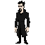 a tall, pale-skinned man with a lean yet muscular build. he has spiked black hair with a few strands falling over his forehead, along with a well-defined goatee and mustache. his eyes have intense purple pupils marked by deep dark circles, and a scar cuts