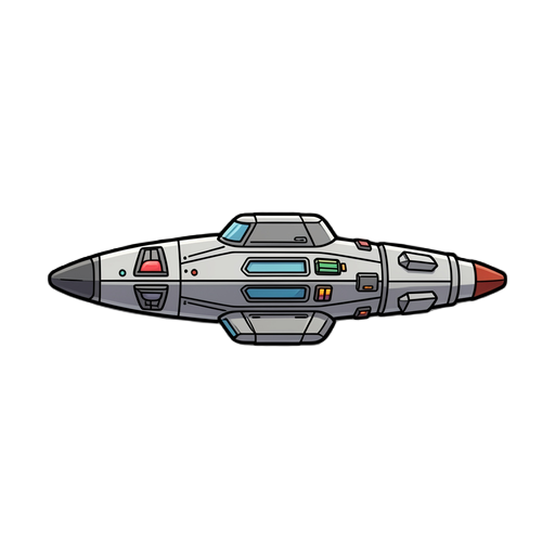 sideview spaceship with retro feel make it left to right and little bit scify