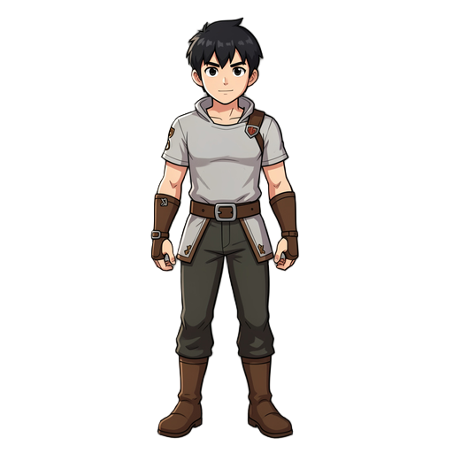 rpg male hero with black hair and no weapon