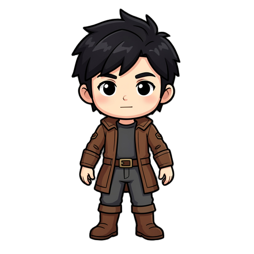 rpg male chibi hero with black hair and no weapon