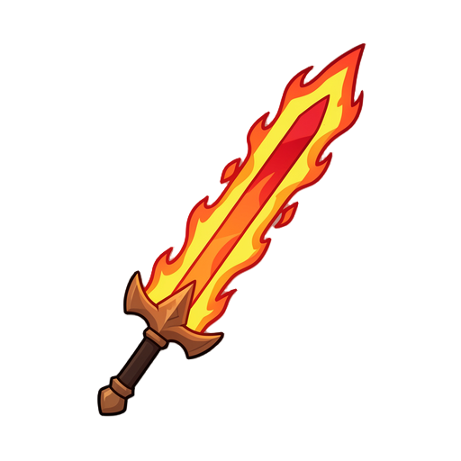 uma espada elemental grande do fogo, com lâmina em tons de vermelho, laranja e amarelo, aparência incandescente e visual simples no padrão vanilla.