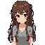 anime girl, long brown hair, brown eyes, gray shirt