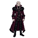character description:  a dark gothic vampire nobleman from a medieval fantasy world inspired by castlevania.  appearance:  - pale skin, almost porcelain-like - long white or silver hair flowing to the shoulders - sharp aristocratic facial features - calm