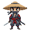 samurai no estilo cyberpunk com chapeu de palha estilo ronnin