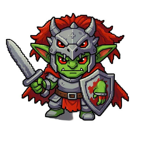 bana rogue like türü oyunum için 2d pixel bir goblin yap aynı zamanda şovalye olsun kafasında da ejderha kaskı olsun