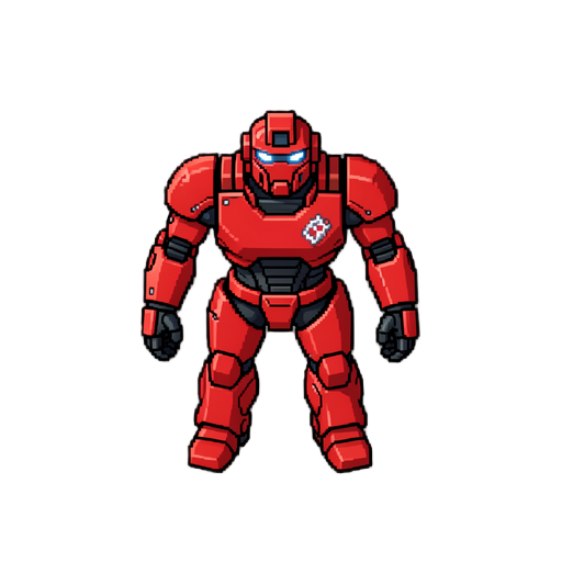 a red 16 bit cyborg soldier from bird eye view