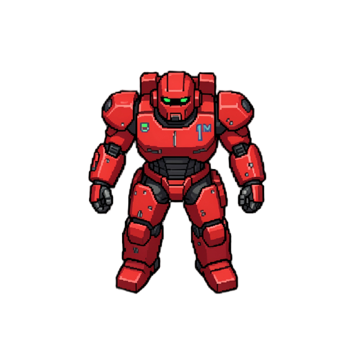 a red 16 bit cyborg soldier from above