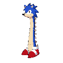 create a version of rerwite sonic, with a long neck and realistic spines.