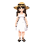 build me a character in a sunhat white dress, and black sandals