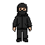build me a retro pixel character wearing a ski mask and all black closthes