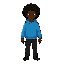 build me a character that is black, has a blue hoodie on, and has black pants and an afro