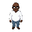  a black man with glasses, bald, he is a portuguese teacher, he has no beard and a slightly chubby belly, he is not very tall.