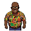 a black man with glasses, bald, he is a portuguese teacher, he has no beard and a belly, he is not very tall.