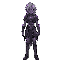 dark elf yzuky, charcoal gray skin with subtle glowing purple veins, bright violet eyes with narrow pupils, diagonal scar from left eye to cheek, dirty silver shoulder-length messy hair. lean agile build. black and deep purple light armor, long dark boots