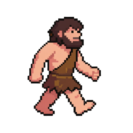 a pixle art caveman walking towards right
