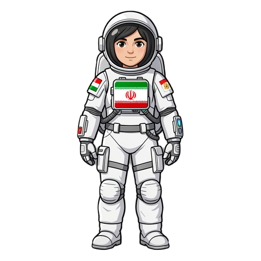 an astronaut man that have islamic republic of iran flag on her top wear