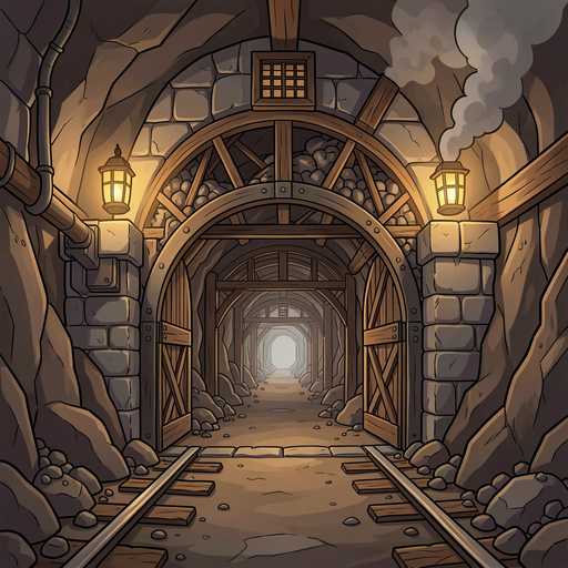 entrance of a 19th century coal mine, no text,