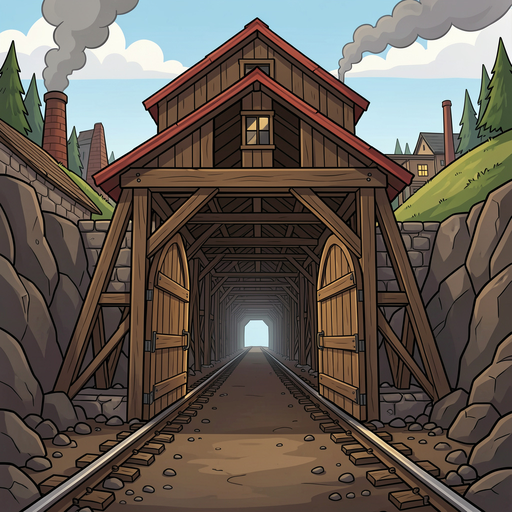 entrance of a 19th century coal mine, no text,