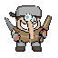 upgrade his gloves to make them look like kitchen gloves and add a rolling pin as a right-hand weapon.