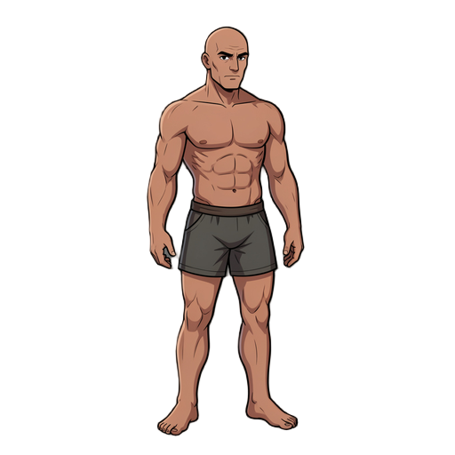 personagem base masculino de um rpg medieval, nao full pixelado, tem que ser mais dark nao pode ser aqueles bonecos cabecudos, o boneco vai vir careca e sem equipamentos (roupa) so de cueca medieval, sem braceletes e sem botas e careca pois sprites serao 