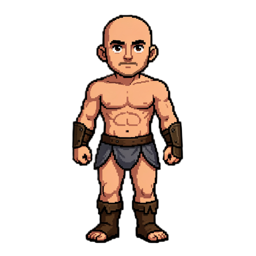 guerreiro careca e sem camisa, vai ser meu asset base para depois trabalhar em mais sprites, estilo em pixel medieval dark mas nao full pixelado uma pegada ragnarok e tibia, o personagem deve vir so de cueca medieval (como a maioria dos bonecos comecam no