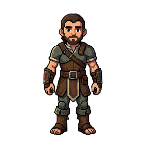 quero fazer o boneco base que vai definir a estilizacao dos demais bonecos, este boneco deve vir sem equip, deve trazer lembrancas de pixel + humano em uma mistura de tibia com rag mas com mais humanidade